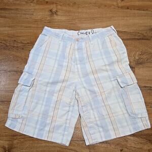 Vintage Chip & Pepper Cargo Mens 32 Shorts Plaid‎ Light Blue 90s